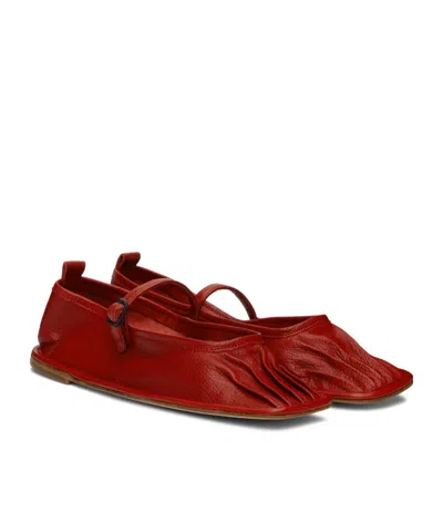 Hereu Red Dansa Supple Shiny Ballerina Flats In Red