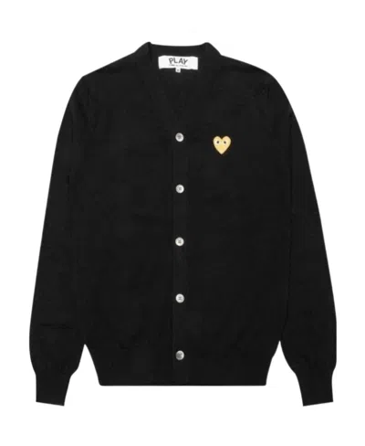 Comme Des Garçons Classic V-neck Wool Cardigan With Embroidered Heart In Black