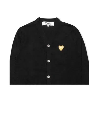 Comme Des Garçons Classic V-neck Wool Cardigan With Embroidered Heart In Black