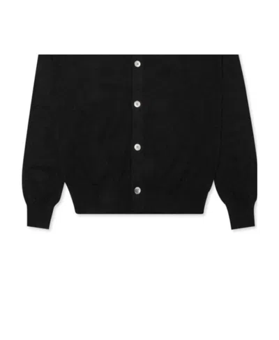 Comme Des Garçons Classic V-neck Wool Cardigan With Embroidered Heart In Black