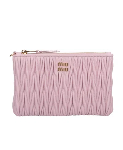 Miu Miu Matelassé Nappa-leather Wallet In Snow Pink