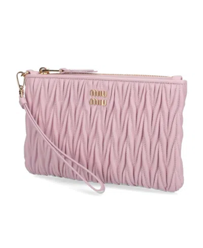 Miu Miu Matelassé Nappa-leather Wallet In Snow Pink