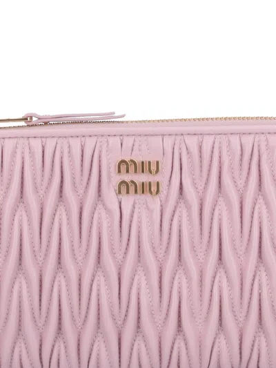Miu Miu Matelassé Nappa-leather Wallet In Snow Pink