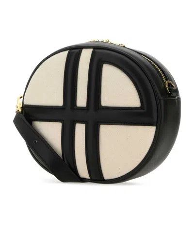 Patou Women's Two-tone Denim And Leather Le Jp Shoulder Bag In Black