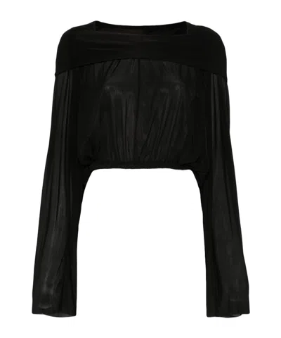 Rick Owens Crooped Hooded Tunic Sweaters And Cardigans Black In Black