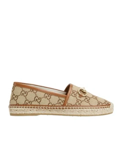 Gucci Pilar Gg Canvas Espadrilles In Beige And Dark Brown