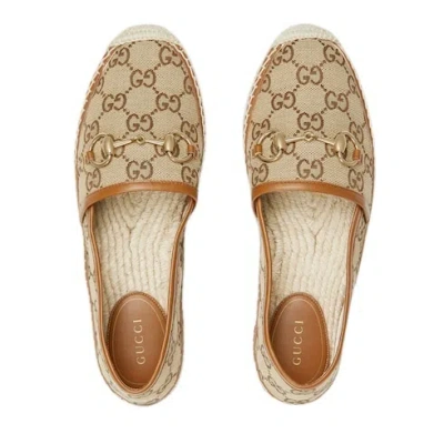 Gucci Pilar Gg Canvas Espadrilles In Beige And Dark Brown