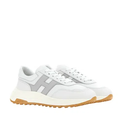 Hogan White And Grey Leather Sneakers In White