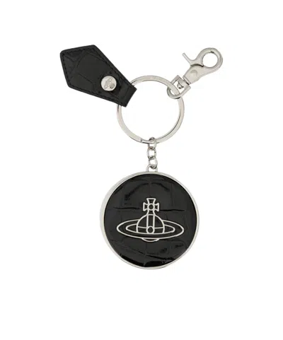 Vivienne Westwood Leather "orb" Keychain In Black