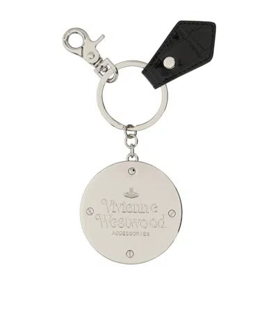 Vivienne Westwood Leather "orb" Keychain In Black