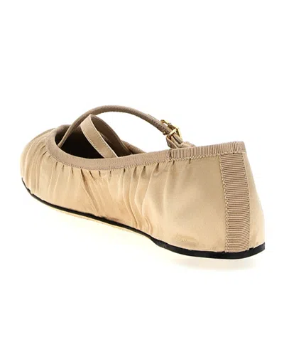 Dolce & Gabbana Elastic Trim Ruched Design Ballerina Flats In Beige