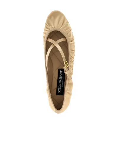 Dolce & Gabbana Elastic Trim Ruched Design Ballerina Flats In Beige