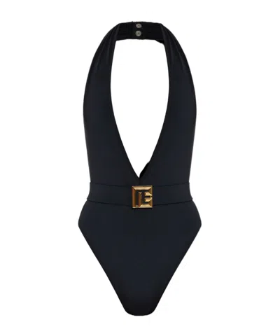 Balmain Pb Labyrinth One-piece Swimsuit In Black
