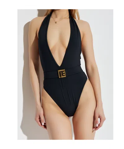 Balmain Pb Labyrinth One-piece Swimsuit In Black