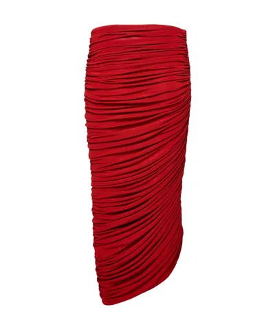 Magda Butrym Draped Viscose Blend Jersey Long Skirt In Red