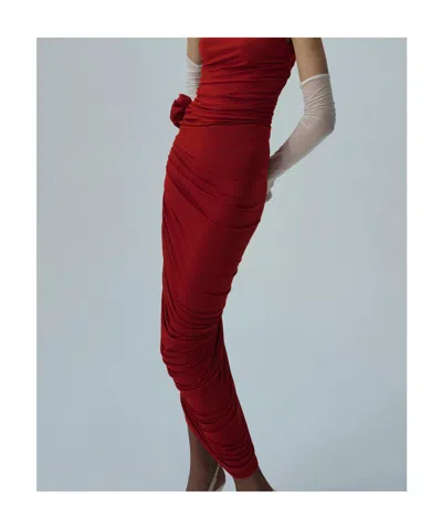 Magda Butrym Draped Viscose Blend Jersey Long Skirt In Red