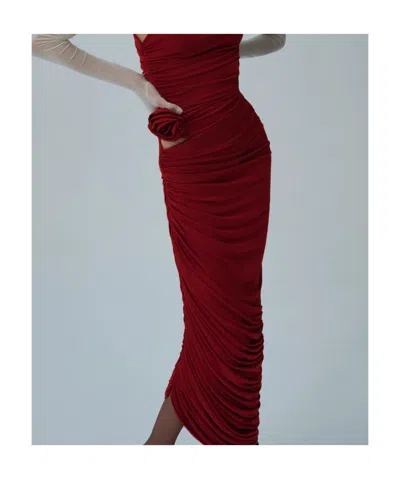 Magda Butrym Draped Viscose Blend Jersey Long Skirt In Red