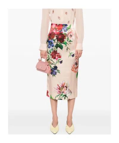 Dolce & Gabbana Longuette Skirt With Floral Print In Multi