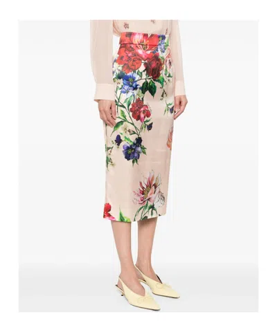 Dolce & Gabbana Longuette Skirt With Floral Print In Multi