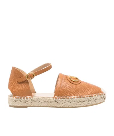 Valentino Leather Espadrillas In Camel Brown
