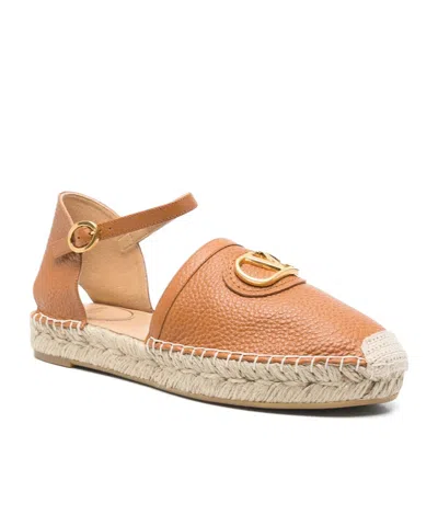Valentino Leather Espadrillas In Camel Brown