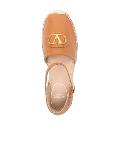 Valentino Leather Espadrillas In Camel Brown