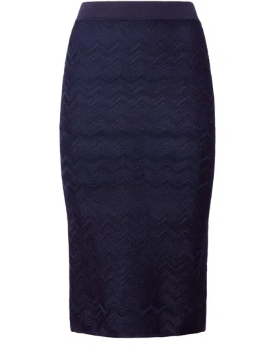 Missoni Midi Skirt In Chevron Wool And Viscose In Blue