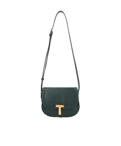 Tom Ford T-plaque Leather Shoulder Bag In Green
