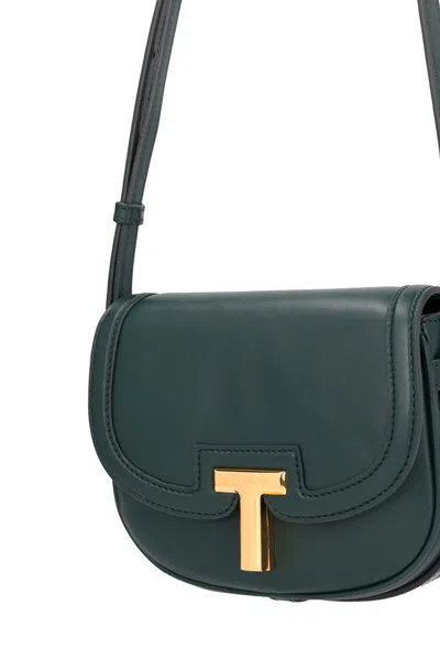 Tom Ford T-plaque Leather Shoulder Bag In Green