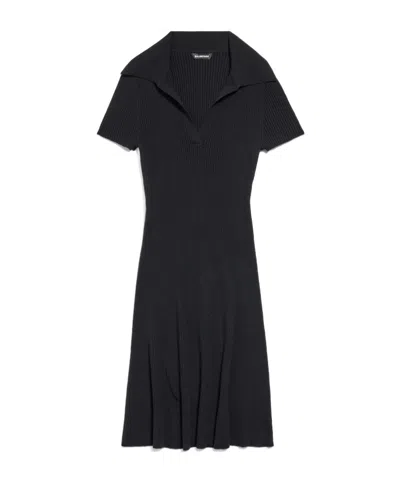 Balenciaga Wool Blend Mini Dress With Ribbed Texture In Black