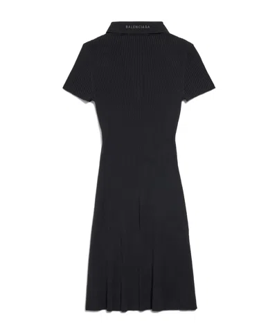Balenciaga Wool Blend Mini Dress With Ribbed Texture In Black