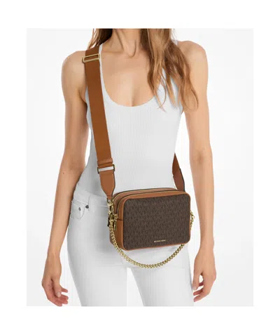 Michael Michael Kors Bryant Media Logo Camera Shoulder Bag In Dark Brown/acorn Brown