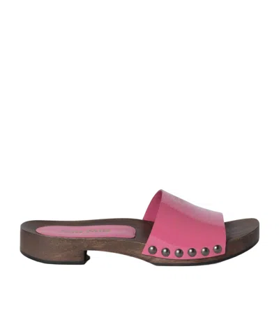 Miu Miu Leather Sandals With Wooden Clog In Multi