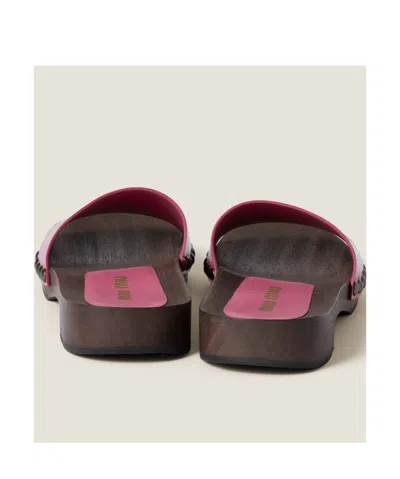 Miu Miu Leather Sandals With Wooden Clog In Multi