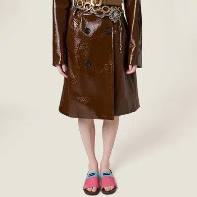 Miu Miu Leather Sandals With Wooden Clog In Multi