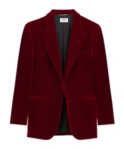 Saint Laurent Velour Blazer In Red