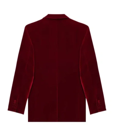 Saint Laurent Velour Blazer In Red