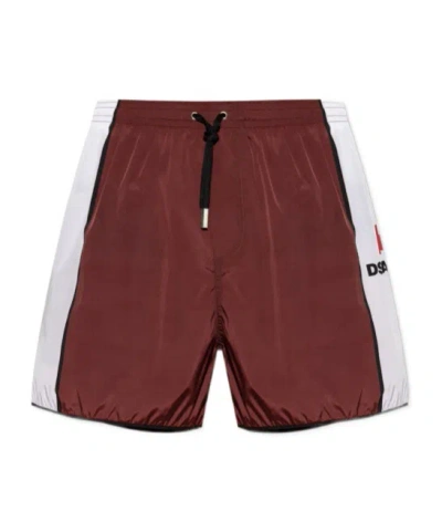 Dsquared2 Drawstring Swimming Trunks In Wine Red