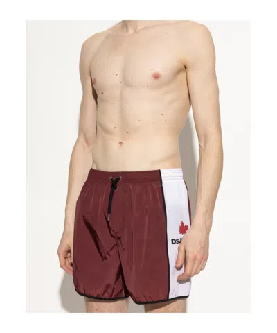Dsquared2 Drawstring Swimming Trunks In Wine Red