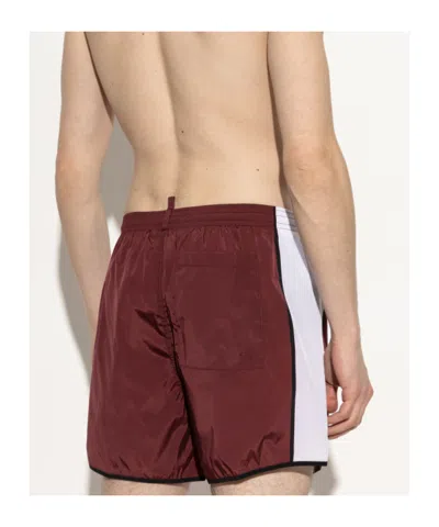 Dsquared2 Drawstring Swimming Trunks In Wine Red