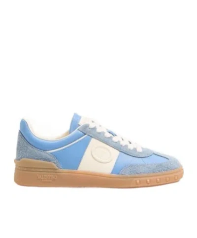 Valentino Upvillage Split Leather Sneakers In Gray/sky Blue