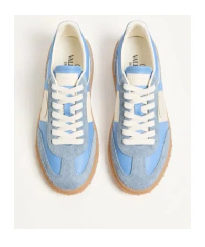 Valentino Upvillage Split Leather Sneakers In Gray/sky Blue