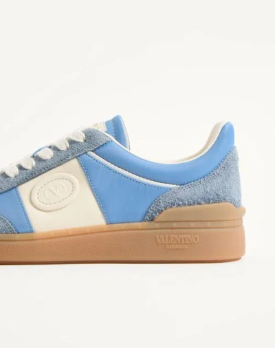 Valentino Upvillage Split Leather Sneakers In Gray/sky Blue