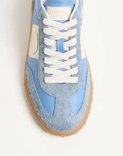 Valentino Upvillage Split Leather Sneakers In Gray/sky Blue