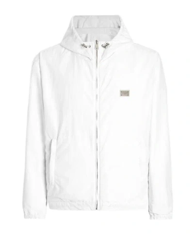Dolce & Gabbana Leather And Fabric Jacket With Reversible Hood In White