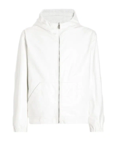 Dolce & Gabbana Leather And Fabric Jacket With Reversible Hood In White
