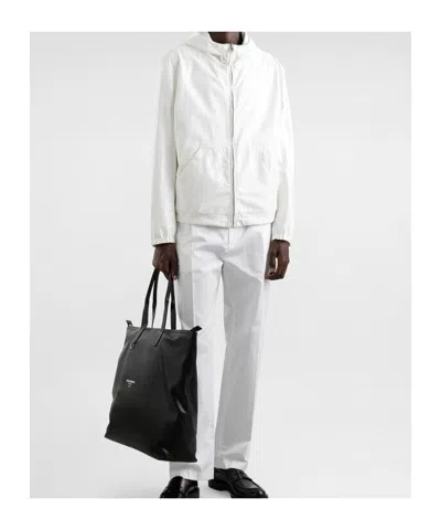 Dolce & Gabbana Leather And Fabric Jacket With Reversible Hood In White