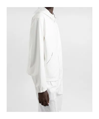 Dolce & Gabbana Leather And Fabric Jacket With Reversible Hood In White