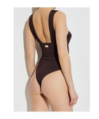 Balmain Logo Tag One-piece Swimsuit In Brown