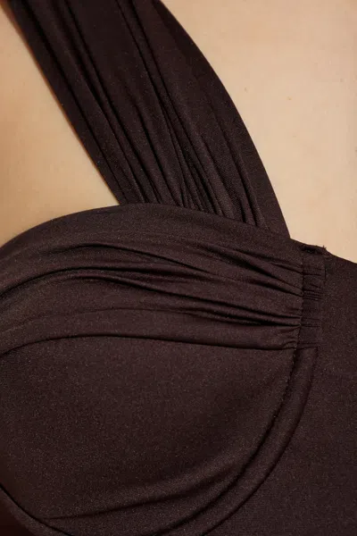 Balmain Logo Tag One-piece Swimsuit In Brown